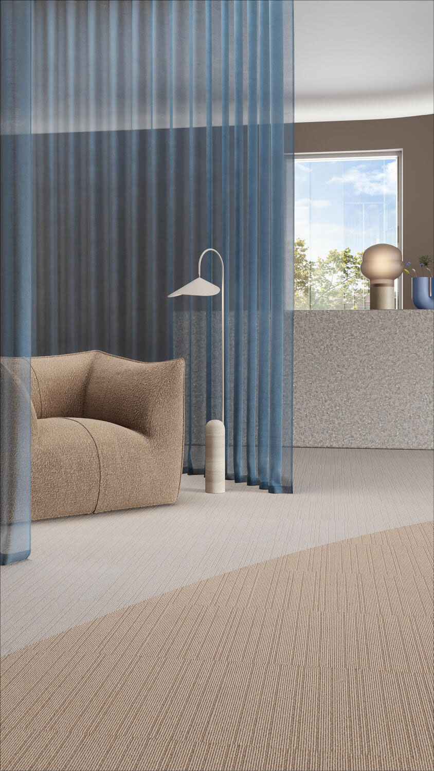 Ковровая плитка Desso Airmaster Classic 2926 в комбинированном интерьере лаунж-зоны.