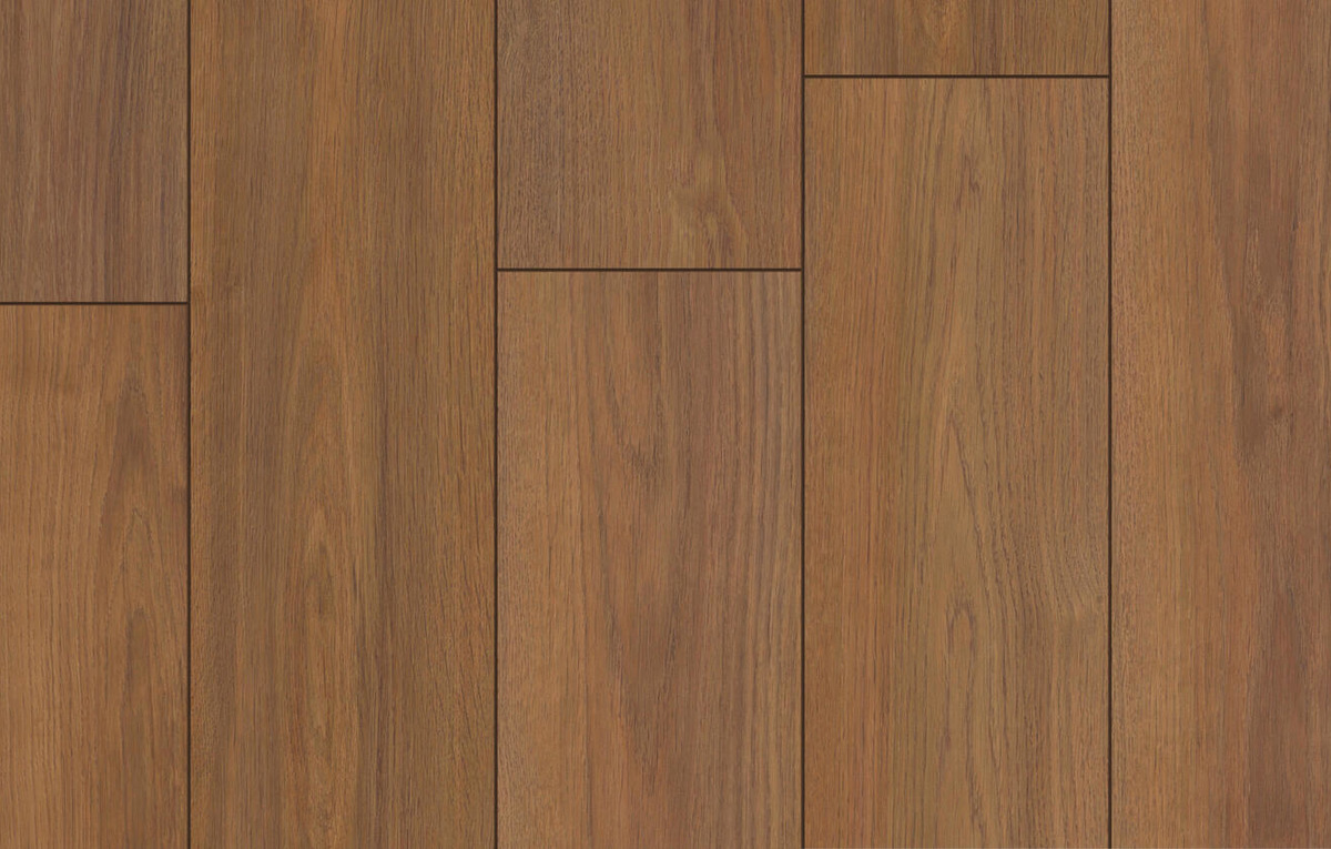 Крупный план ламината Tarkett Easy Line 5G Kingsley Oak Brown с текстурой коричневого дуба.