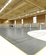 Пример укладки амортизирующего спортивного линолеума Tarkett Omnisports Maple Grey в многофункциональном крытом зале