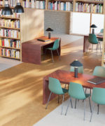 Натуральный линолеум Tarkett Lino Loose Lay Veneto Linen 400 золотисто-бежевого цвета в интерьере современной библиотеки
