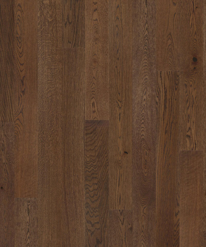 Крупный план лицевой поверхности однополосной паркетной доски Tarkett Prestige Oak Deep Brown.