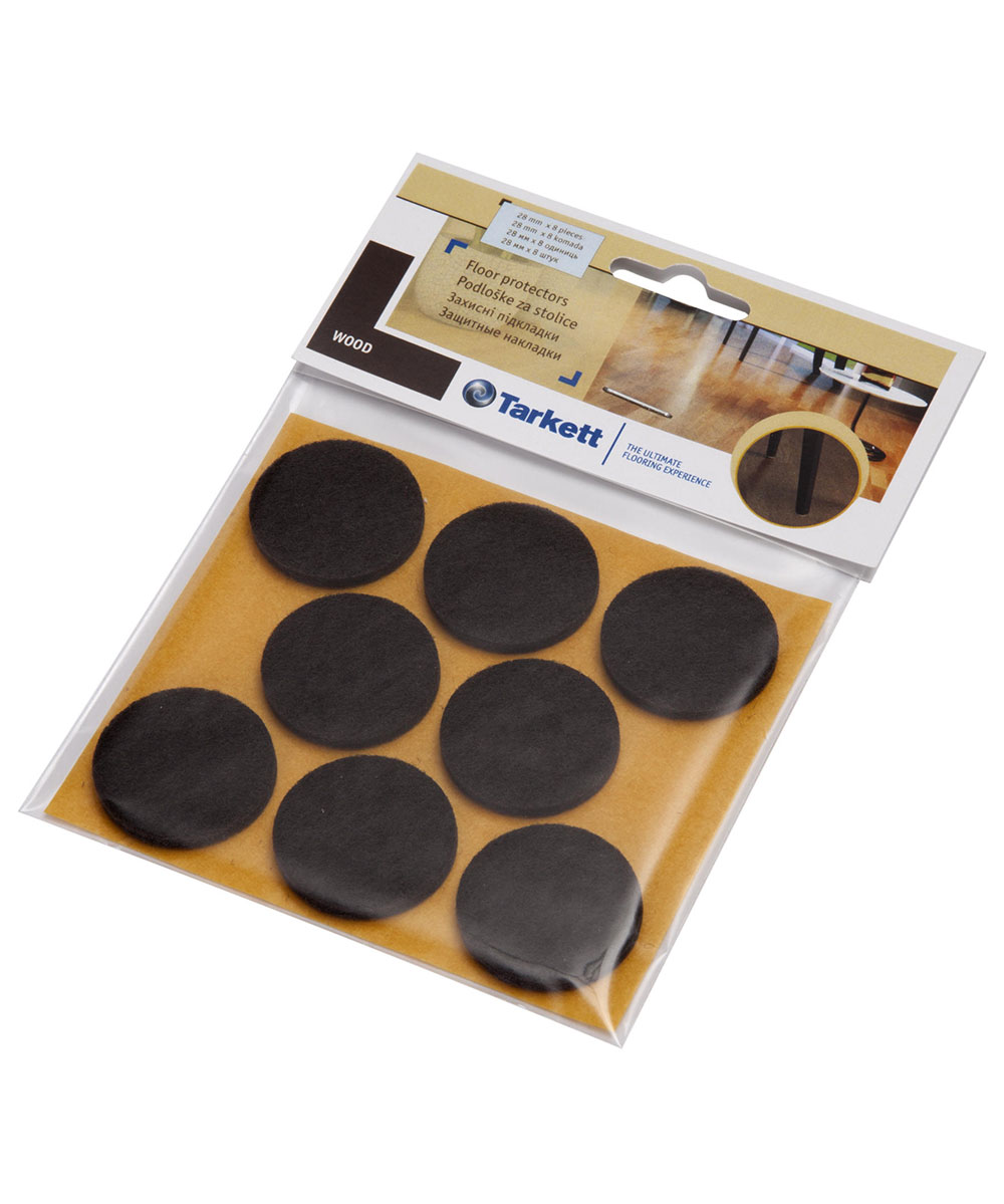 TH_floor_protectors Упаковка самоклеящихся защитных фетровых накладок Tarkett Floor protectors для ножек мебели диаметром 28 мм.