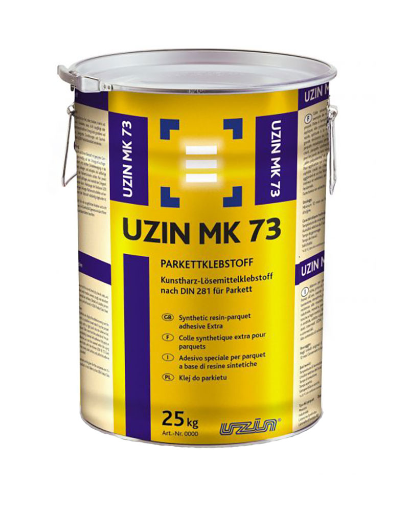 Металлическое ведро клея для паркета на основе искусственных смол Uzin MK 73 весом 25 кг.