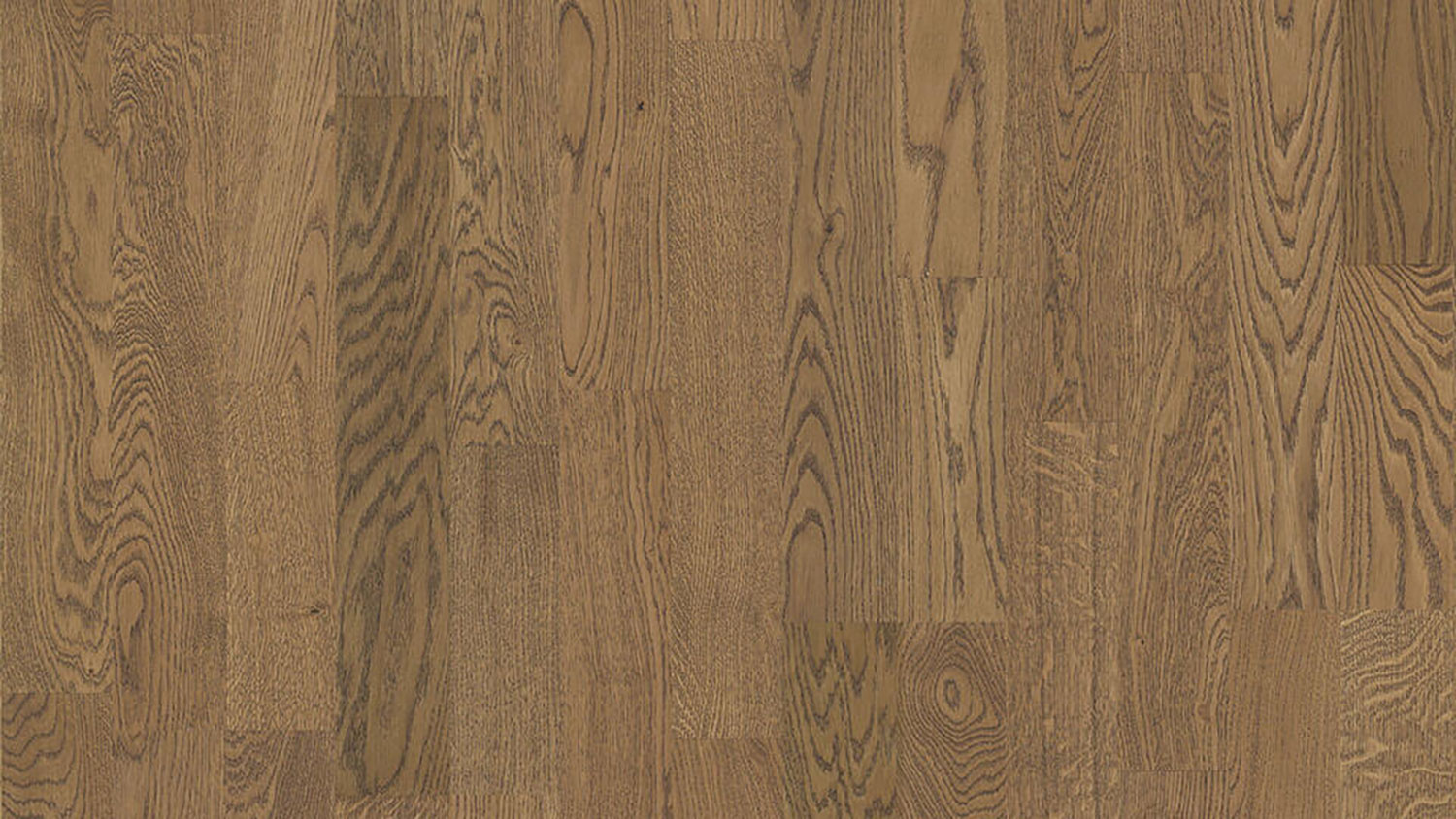Паркетная доска Tarkett Oak Sienna RO двухполосная, крупный план текстуры дуба в насыщенном коричневом цвете с выразительными годовыми кольцами.