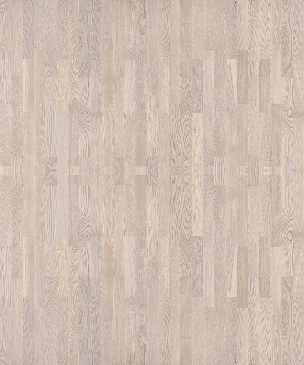 THH_Europarquet_Oak_Polar-1 Макроснимок плашек Europarket Oak Polar наглядно демонстрирует изысканную трехполосную структуру дуба в арктическом белом оттенке.