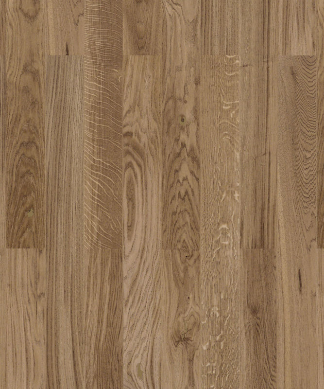 Паркетная доска Tarkett Rumba Oak Copper трехполосная, крупный план текстуры дуба в теплом медно-коричневом оттенке с красивым природным узором волокон.