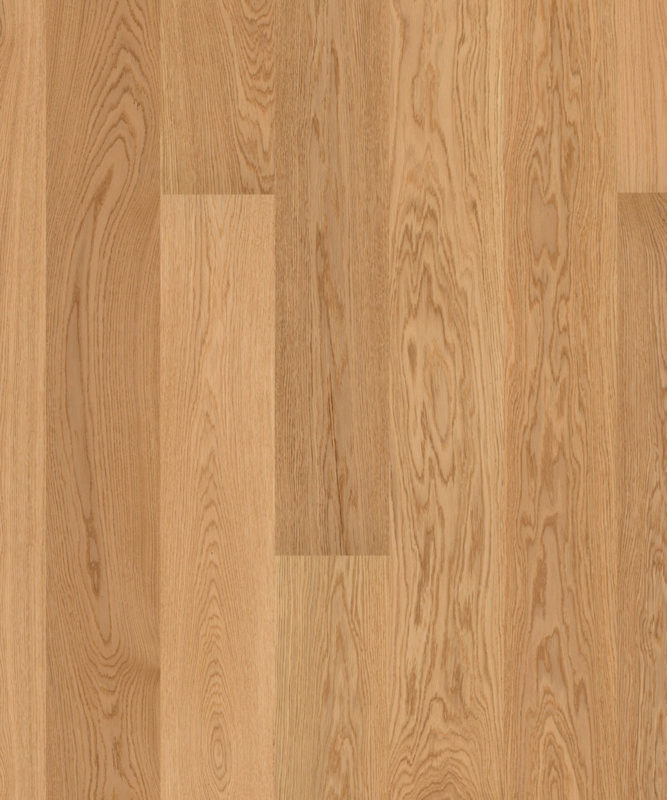 Близкий ракурс доски Tarkett Tango Oak Savanna Premium наглядно раскрывает природный золотисто-бежевый узор волокон однополосного дуба.