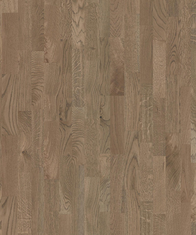 Макроснимок образца Europarket Oak Monsoon крупным планом передает красивую трехполосную структуру дуба в сдержанном серо-коричневом тоне.
