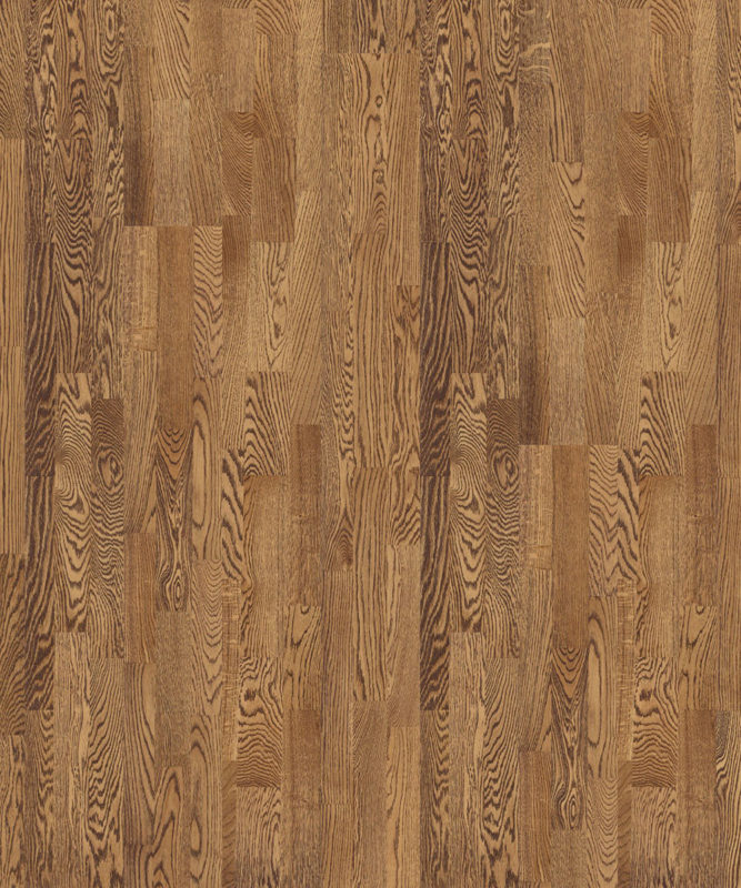 Паркетная доска Tarkett Salsa Oak Vintage Natur трехполосная, крупный план текстуры дуба в теплом коньячном оттенке с выразительными темными волокнами.