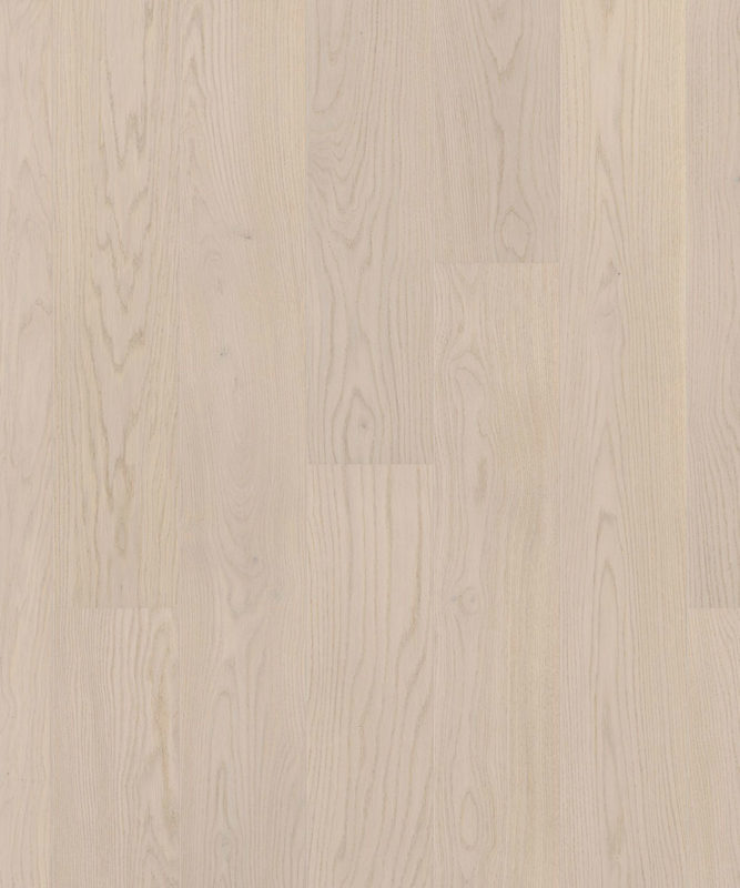 Детализированный образец Tarkett Step Oak Camelia крупным планом демонстрирует мягкие древесные волокна однополосного дуба в кремово-белом цвете.