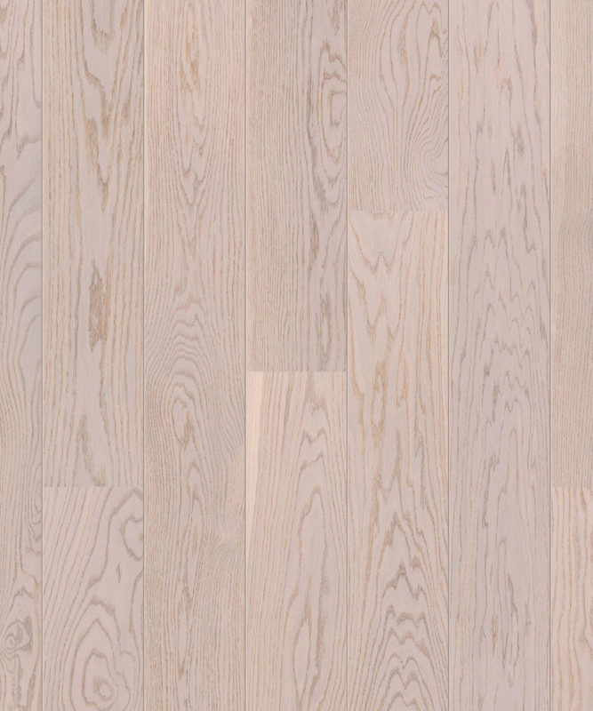 Макрофотография паркетной доски Tarkett Step Oak Royal Azure подробно передает фактуру однополосного дуба в нежном серо-розовом оттенке.