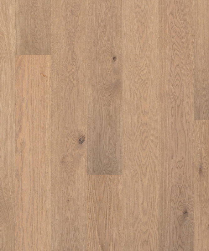 Макроснимок планок Tarkett Tango Oak Iris детально отражает изящные линии волокон и благородную текстуру дуба в натуральном бежевом цвете.