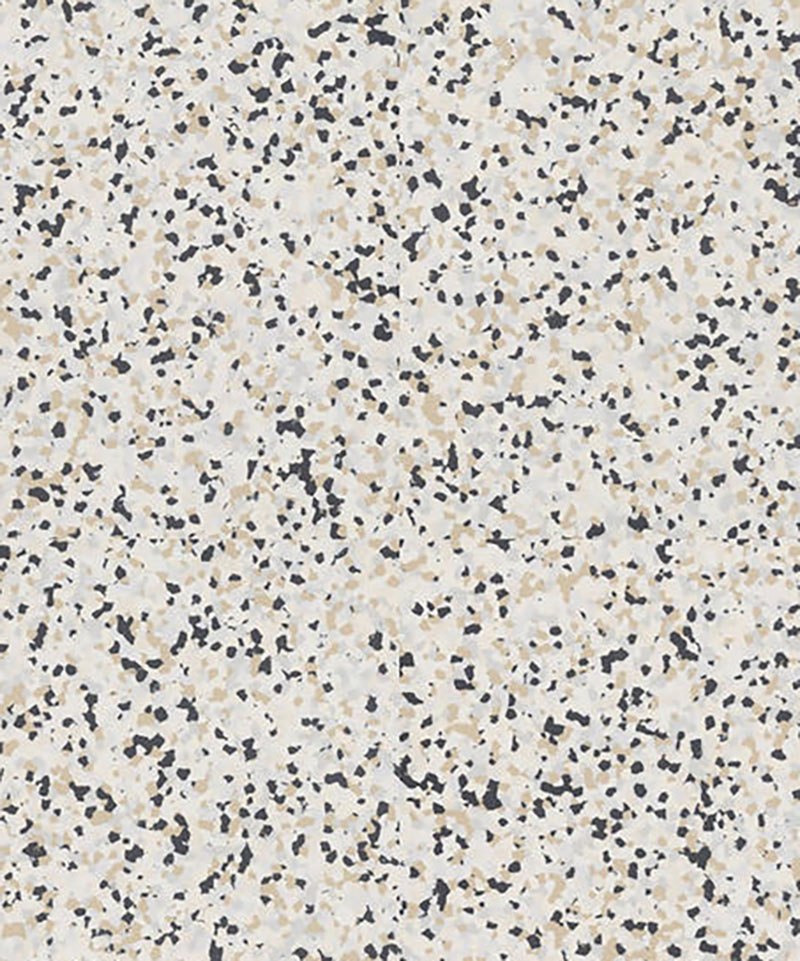 387-ROUGE-UPPER-1 Настенное покрытие Tarkett Surface Wall 387 Rouge Upper с мелкозернистой текстурой тераццо в бежевых, серых и черных тонах. Крупный план материала.