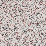 Линолеум Tarkett iQ Surface 389 Vivid Upper с контрастной мелкозернистой текстурой тераццо в белых, черных и красных тонах. Крупный план покрытия.