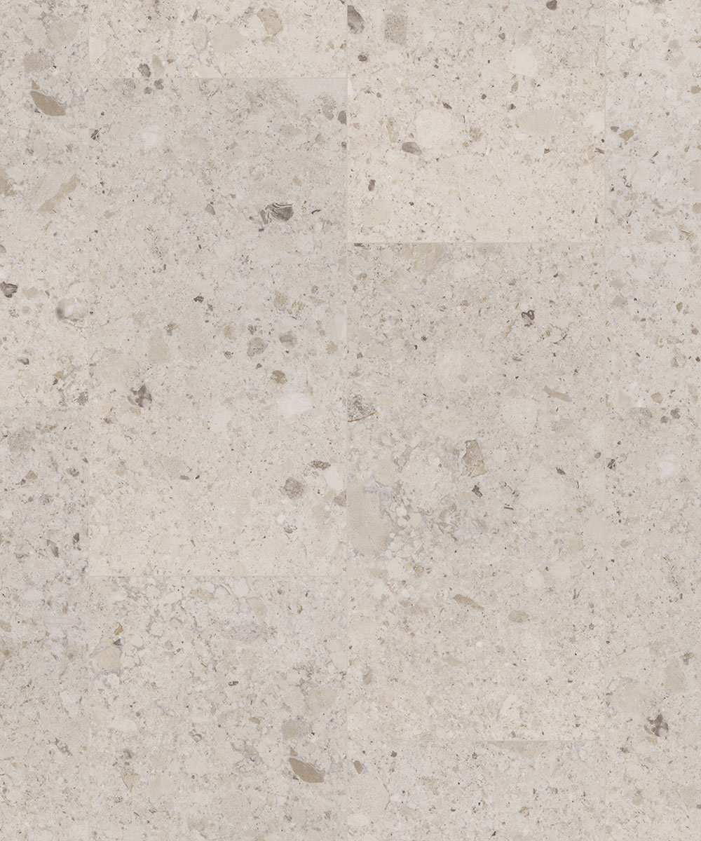 Element_Click_Toffee_Glaze-1 SPC-плитка Tarkett Element Click Toffee Glaze бежевого оттенка. Текстура напольного покрытия с имитацией конгломерата или камня крупным планом.
