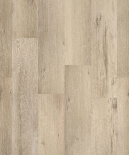 SPC-ламинат Tarkett Prime Click Linen Beige светлого серо-бежевого оттенка. Текстура напольного покрытия с реалистичным рисунком дуба крупным планом.
